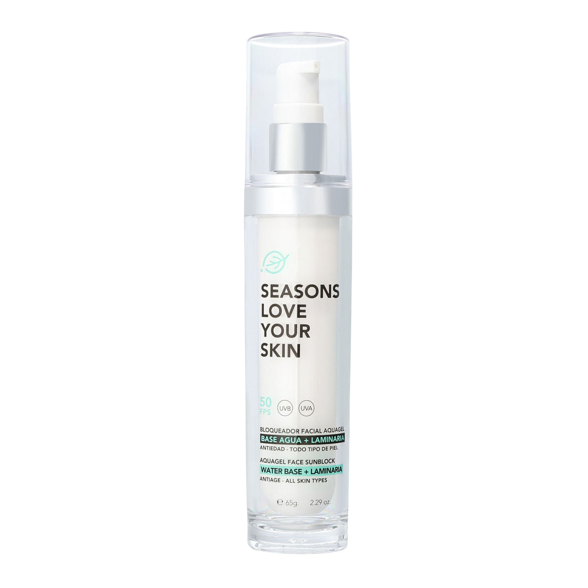 🎁 Bloqueador Facial Antiedad Aquagel FPS 50 Base Agua + Laminaria  65 gr.