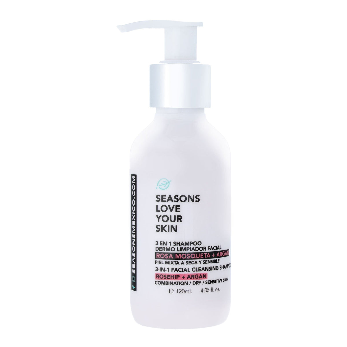 🎁 3 en 1 Shampoo Dermo Limpiador Facial Rosa Mosqueta + Argán 60 ml.