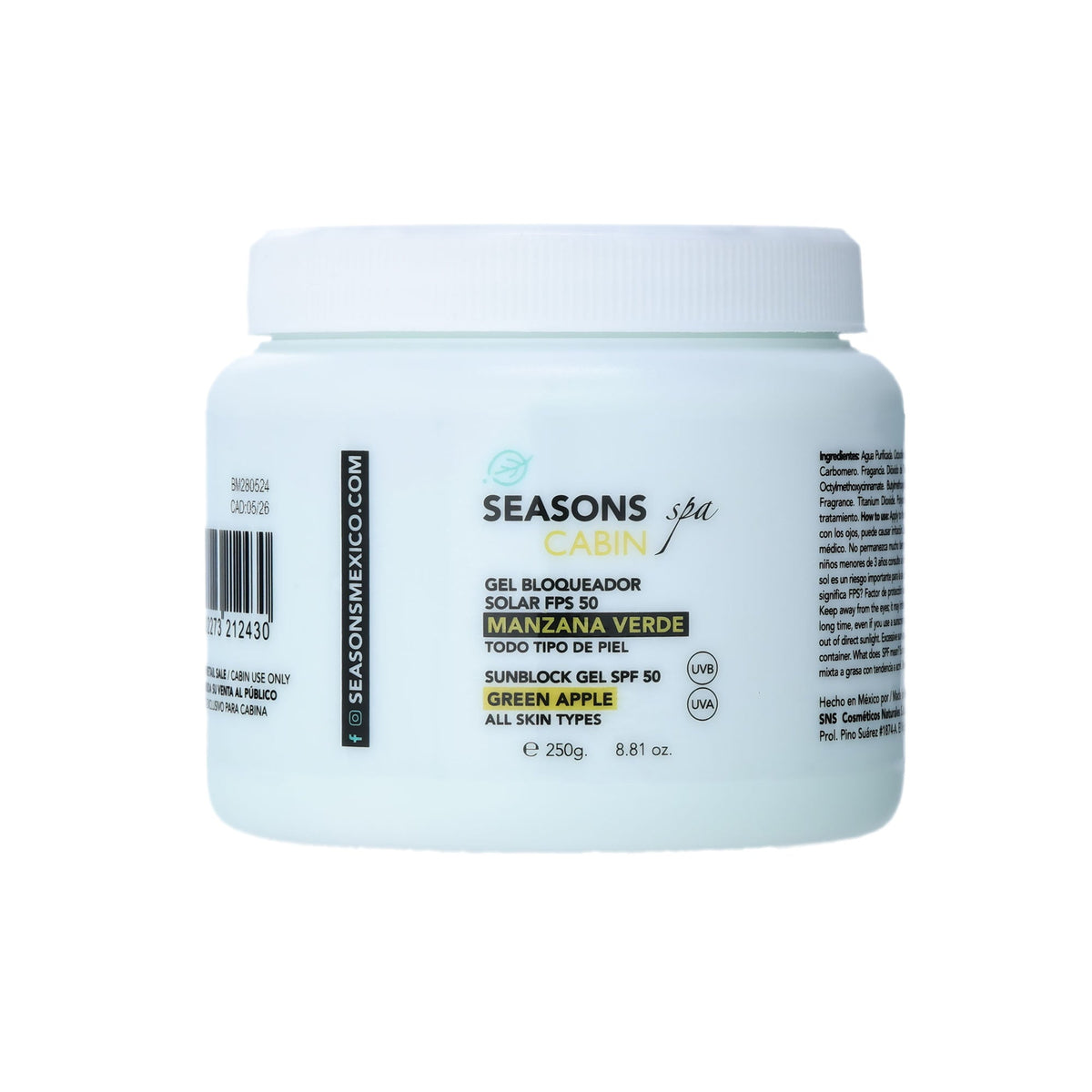 🎁 Gel Bloqueador Solar Manzana FPS 50  250 gr.